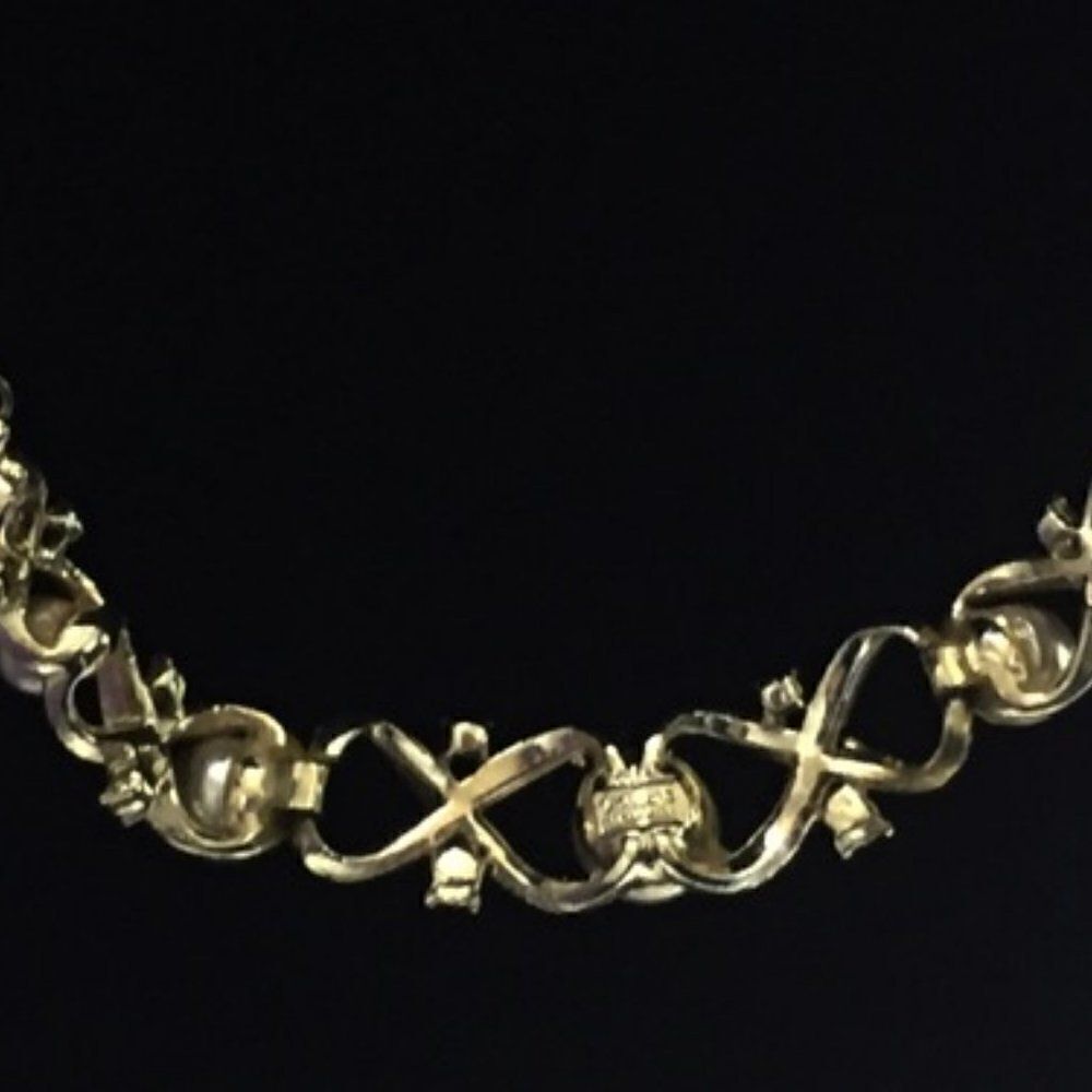 Vtg Corocraft gold pearl rhinestone 14" necklace - Picture 8 of 11